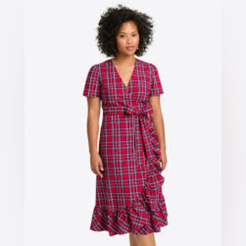 Draper James Red Plaid Midi Dress nwt